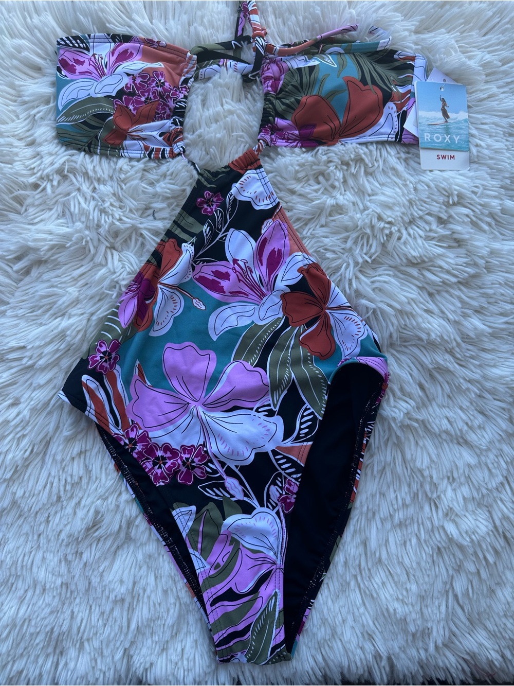 Roxy Floral One-Piece Swimsuit - Pink & Green size XS